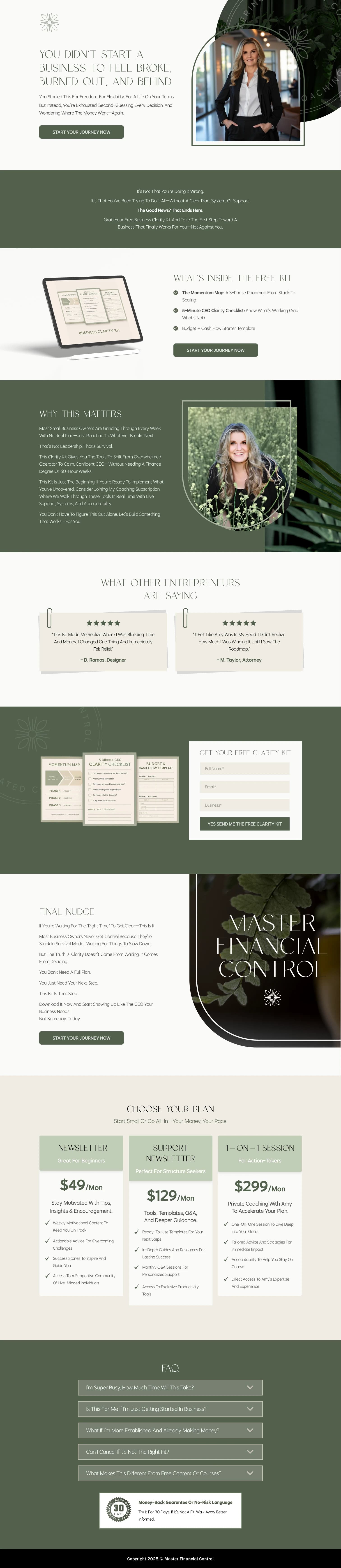 Business Clarity & Financial Coaching Funnel — full page screenshot