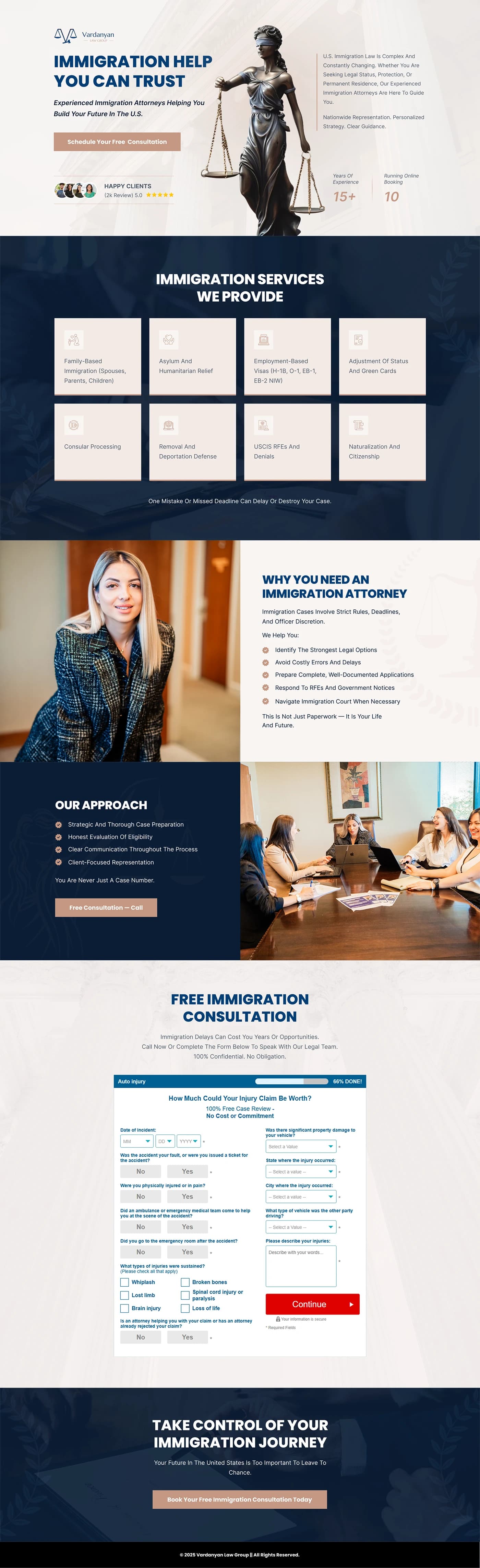 Immigration Law Firm Lead Generation Funnel — full page screenshot