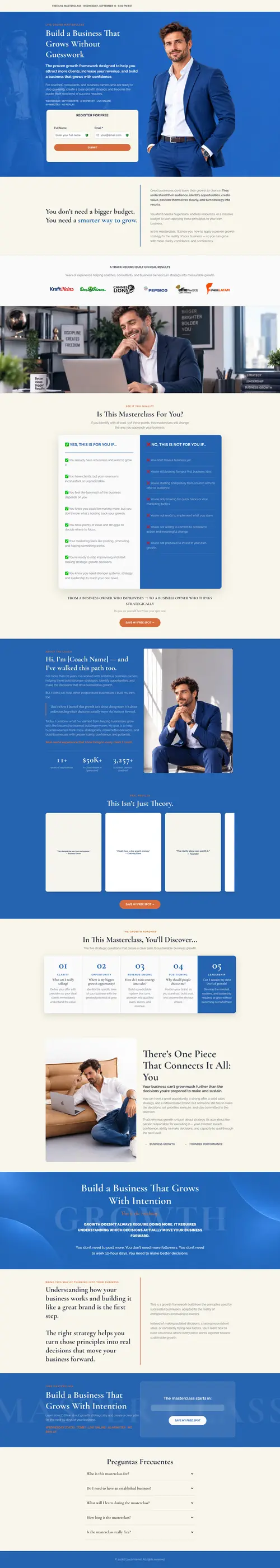 Business Growth Masterclass Funnel — full page screenshot