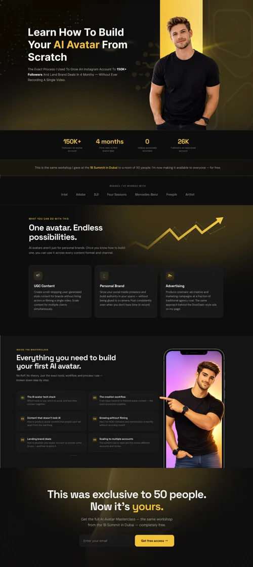 AI Avatar Masterclass Funnel — full page screenshot