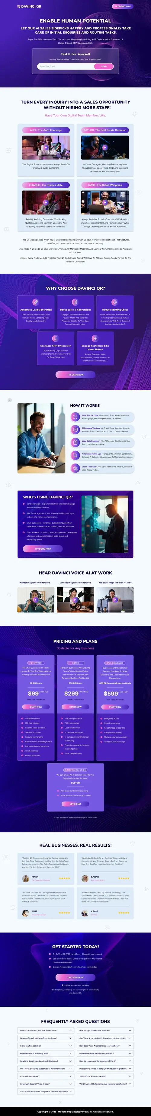 AI Voice Assistant SaaS Funnel — full page screenshot