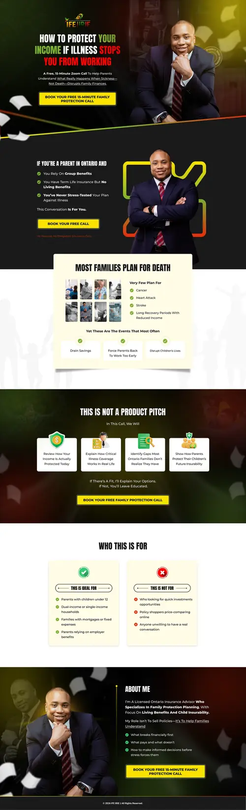 Insurance Lead Generation Funnel for Family Protection — full page screenshot