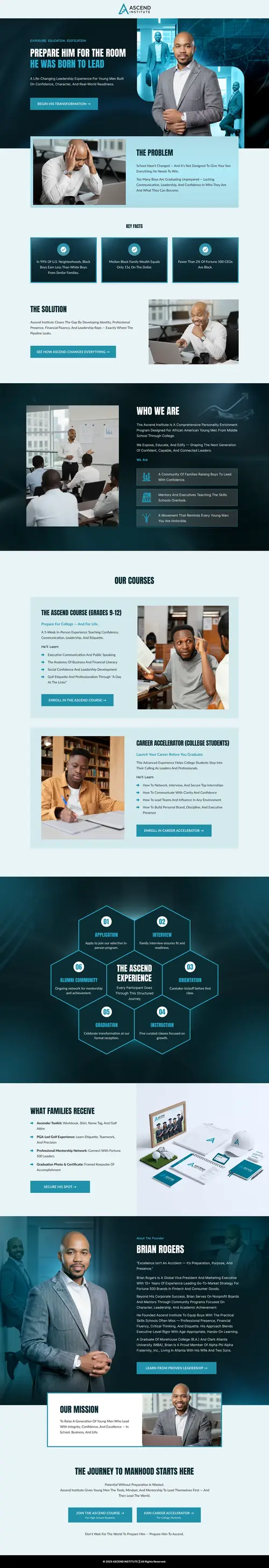 Mentorship & Education Funnel for Youth Development — full page screenshot