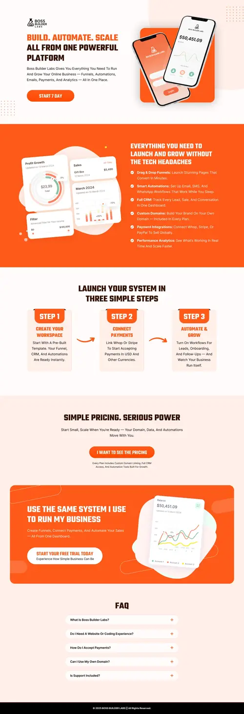 SaaS Sales Funnel for All-in-One Business Platform — full page screenshot